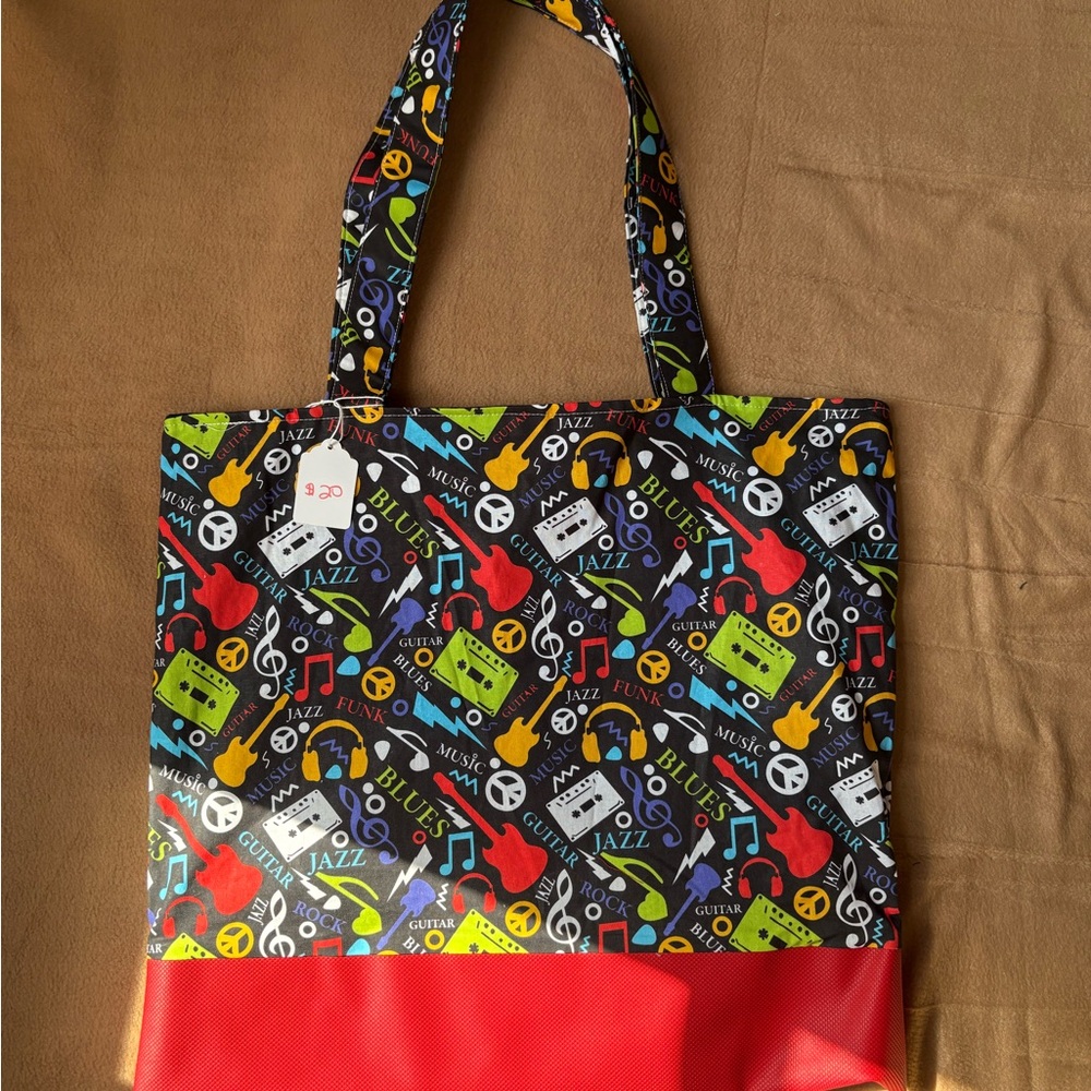 Colorful Music Themed handmade Tote Bag